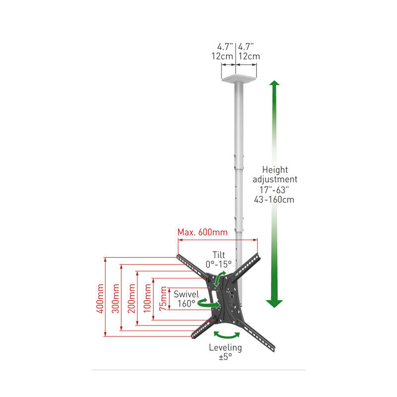 Βάση Τηλεόρασης Οροφής 4500L Barkan 13" - 75" Τηλεσκοπική