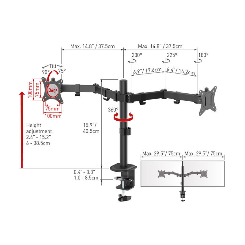 Βάση Οθόνης Γραφείου Barkan M142T 13" - 32" για Δύο Οθόνες